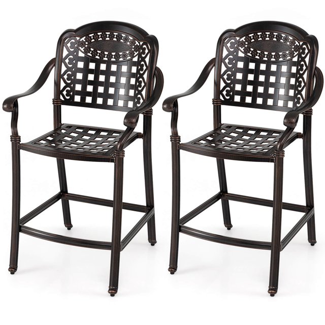 Costway 25.5" Outdoor Bar Stool Set of 2 with Ergonomic Back, Arms & Footrest for Garden