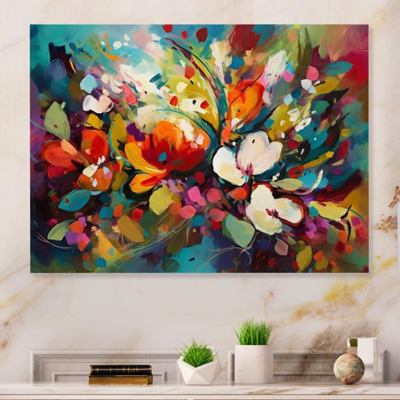 DESIGN ART Designart "Red Vibrant Garden Symphony Iii" Floral Canvas Wall Art 20 in. wide x 12 in. high
