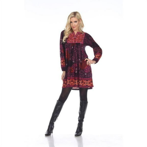 White Mark 861-04-S Apolline Embroidered Sweater Dress, Purple - Small