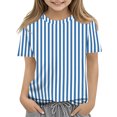 thumbnail image 3 of CCRFTGI Cute Tops for Kids Girls Size 7 Striped Shirt Graphic Tees Short Sleeve Summer Tops Girls Clothes Crewneck Tee Tops Blue 2-3 Years, 3 of 6
