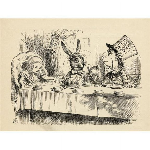 Alice At The Mad Hatters Tea Party Illustration by John Tenniel From The Book Alicess Adventures In Wonderland by Lewis Carroll Published 1891 Poster Print - 16 x 12
