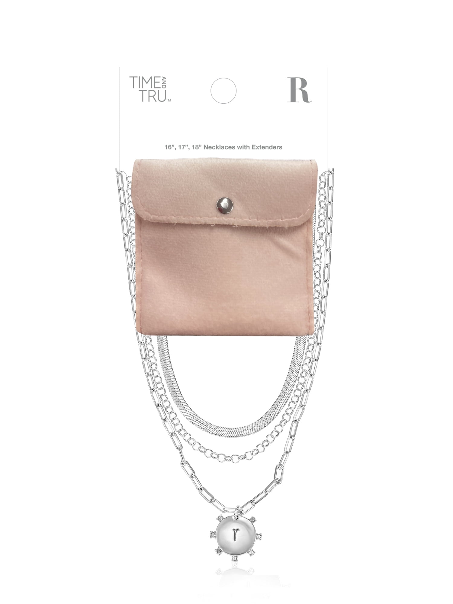 Time and Tru Silvertone Necklace, 3 Piece, Initial R