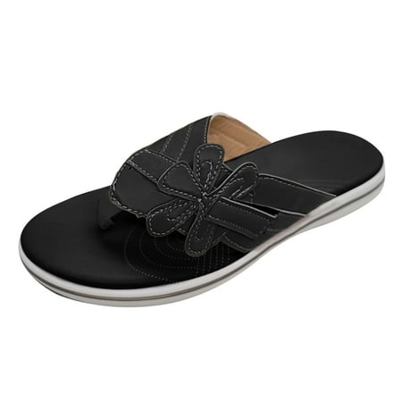 

Comfortable Sandals for Women Women s Fashion Flowers Round Toe Flats Flip Flops Slippers Slip On Shoes Pu