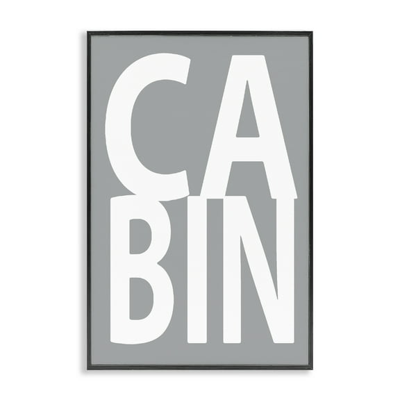 Stupell Industries Cabin Word on Grey Typography Painting Black Framed Art Print Wall Art, 12 x 18