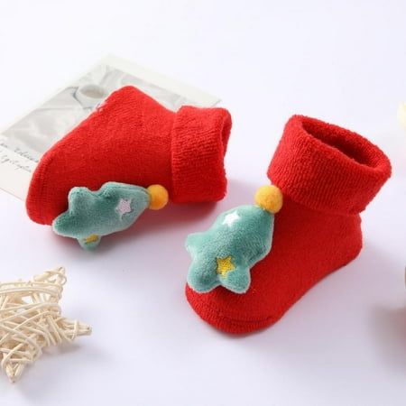 

High Quality! 0-1Y Newborn Baby Girl Boy Cotton Socks Infant Cartoon Christmas Socks Anti-slip Middle Tube Floor Socks (Style D)