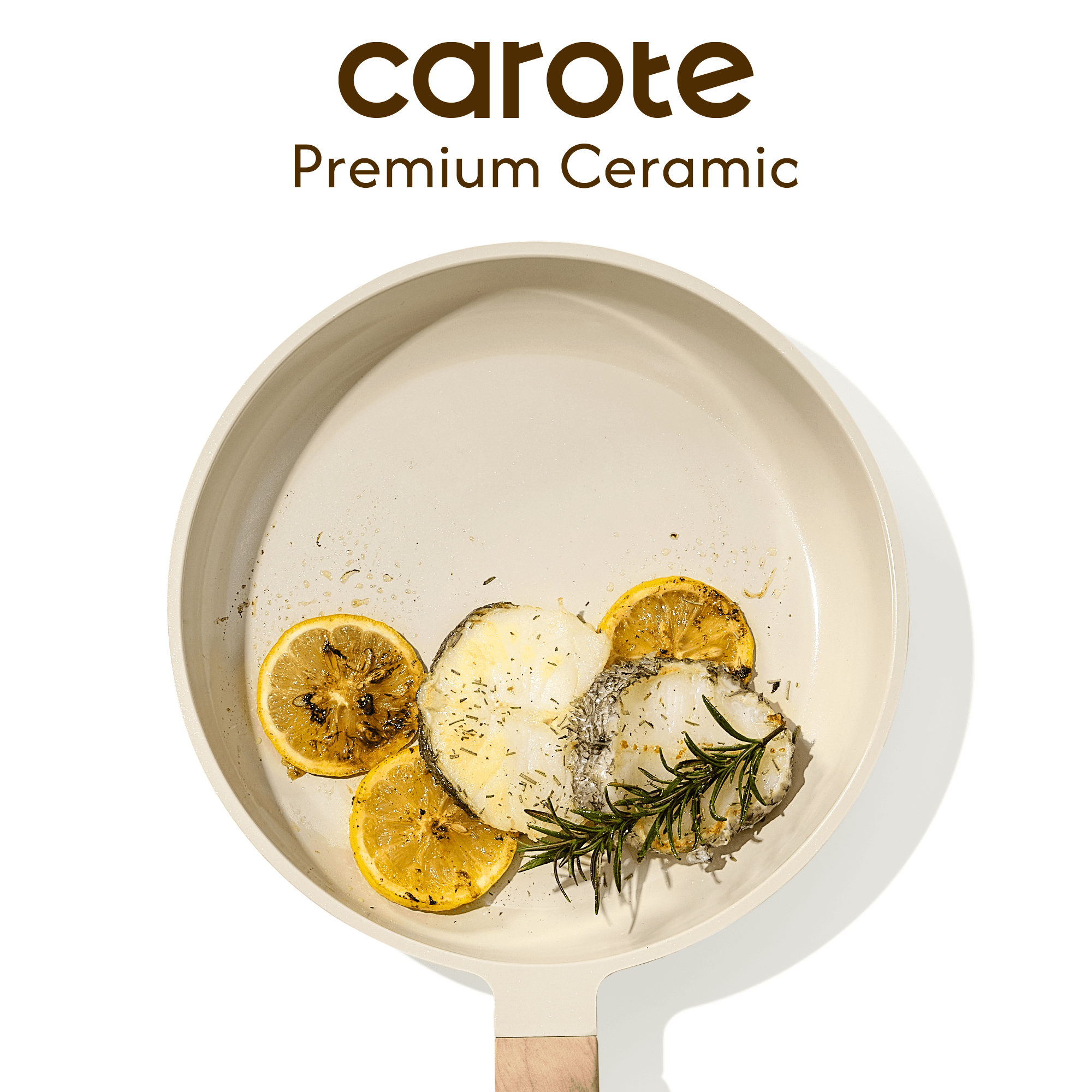 Carote 9.5" Ceramic Nonstick Frying Pan, Cooking Skillet with Bakelite Handle, Induction Compatible, Easy to Clean, Oatmeal
