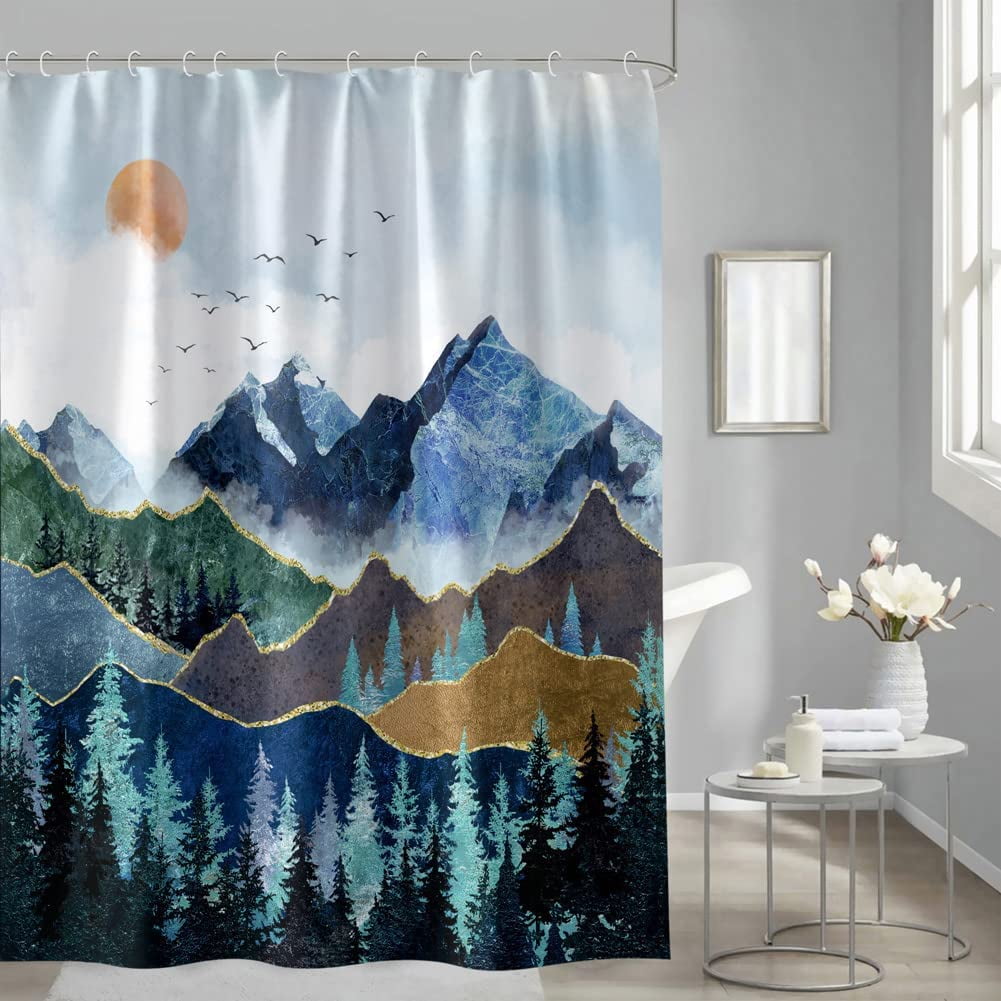 SPXUBZ Mountain Shower Curtain, Nature Scenery Colorful Art Deco Shower ...