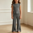 thumbnail image 3 of THDHVS Girls Fall Outfits,Girls Ribbed Sleeveless Round Neck Top Wide Leg Pants Summer Stretchy Casual 2 Piece Set,Toddler Girl Outfits Dark Gray 3-4 Years, 3 of 6