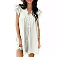 thumbnail image 2 of ShomPort Ruffle Sleeve Cute Dress for Women Summer Loose Mini Dresses V-Neck Pleated Sundresses, 2 of 8