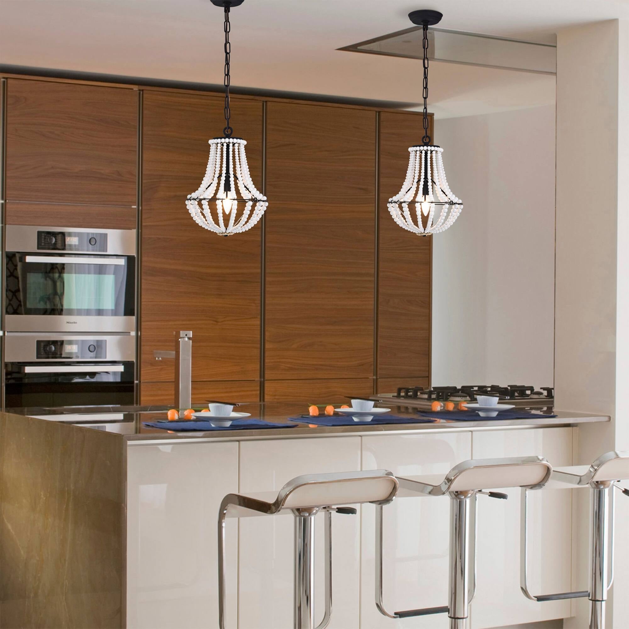 Rosa 11 in. 1-Light Indoor Gloss White and Black Finish Pendant with Light Kit