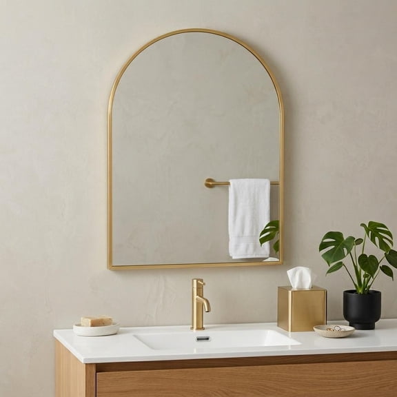 30" Gold Aluminum Arch Framed Anti Fog Accent Mirror