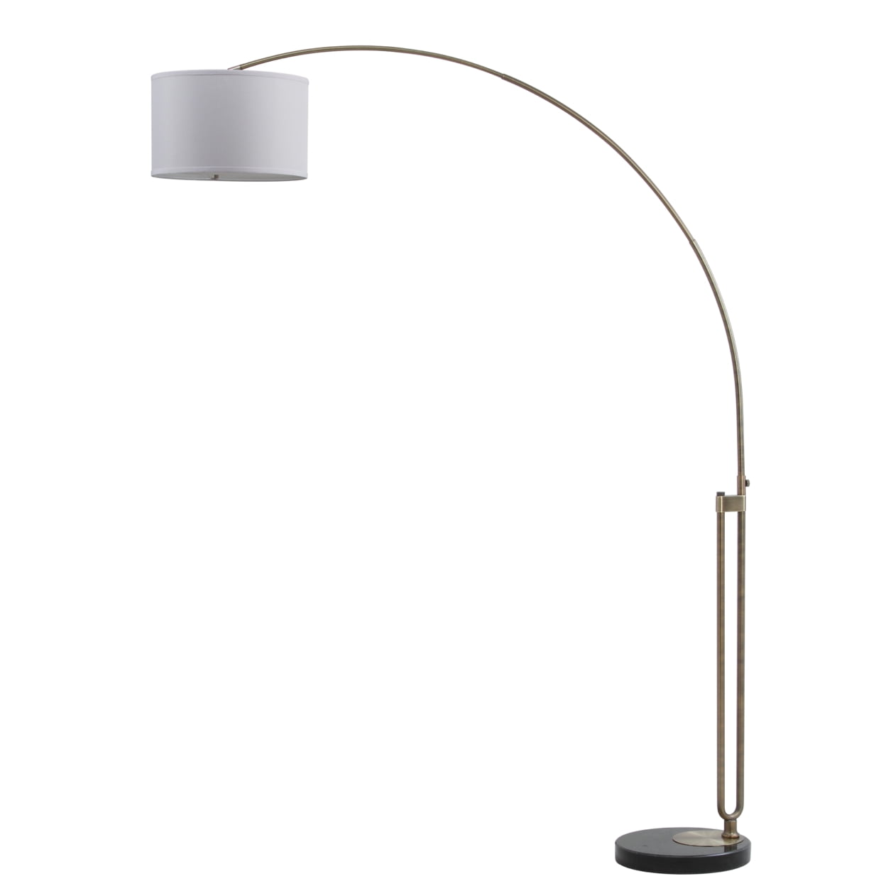 Safavieh Polaris 84" 1-Light Contemporary Antique Brass Floor Lamps Glass with Off-White Midcentury Modern Shades
