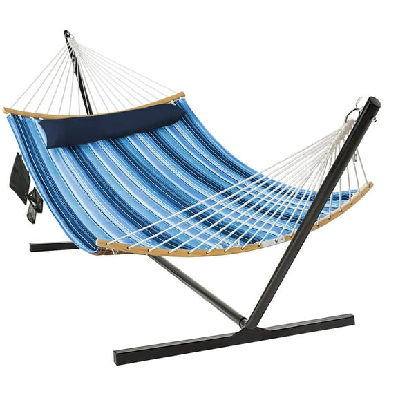 Gymax Swing Hammock Chair Set Hanging Bed w/ Heavy-Duty Steel Stand Cup Holder