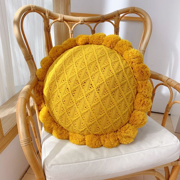 1 Pcs Round Pillows Chunky Knitted Throw Pillows 19.6 Inch Soft Circle Decorative for Home Bed Couch Sofa Decoration，Light Yellow