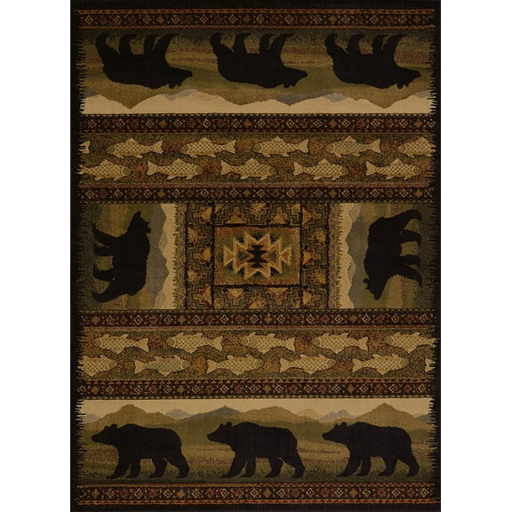 Designer Home Regal Area Rug 750-01943 Black Bears Lodge Bears Fish 7' 10" x 10' 6" Rectangle