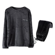 hoksml Mens Winter Thermal Fleece Pajama Set Heavyweight Crewneck Long Sleeve Pullover Top Pants Cozy Sleepwear and Loungewear Set