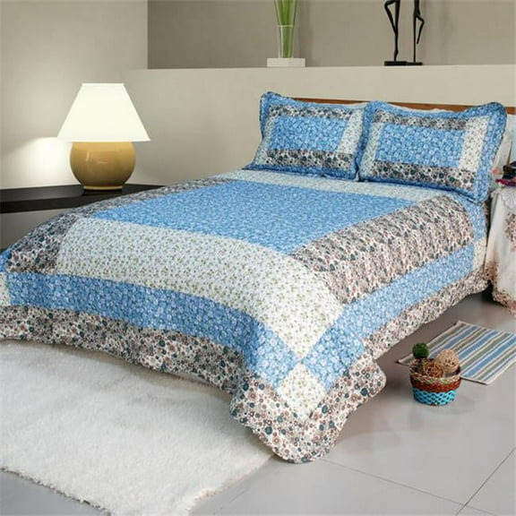 Midsummer Dream 3 Piece Full/Queen Floral Vermicelli Patchwork Quilt Set Full/Queen Size
