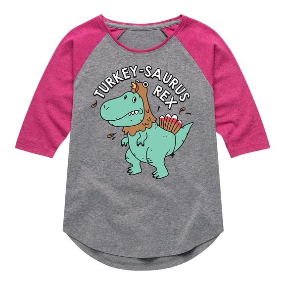Instant Message - Turkeysaurus Rex - Toddler & Youth Girls Raglan Graphic T-Shirt