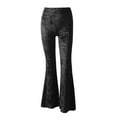 thumbnail image 3 of Womens Velvet Flare Pant Drawstring Waist Bell Bottom Leggings (Grey XL), 3 of 4