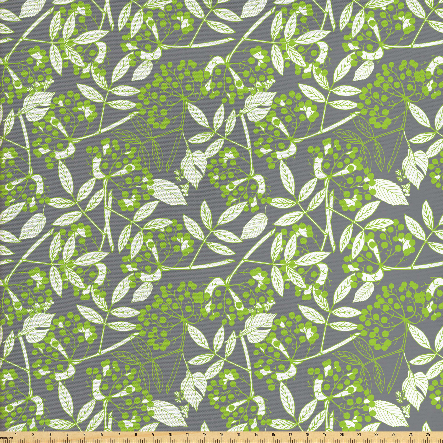 Vine Fabric by The Yard, Botany Pattern with Creeper Leaves and Blooming Berries on Branches