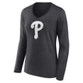 thumbnail image 2 of Women's Charcoal Philadelphia Phillies Monochrome Long Sleeve V-Neck T-Shirt, 2 of 3