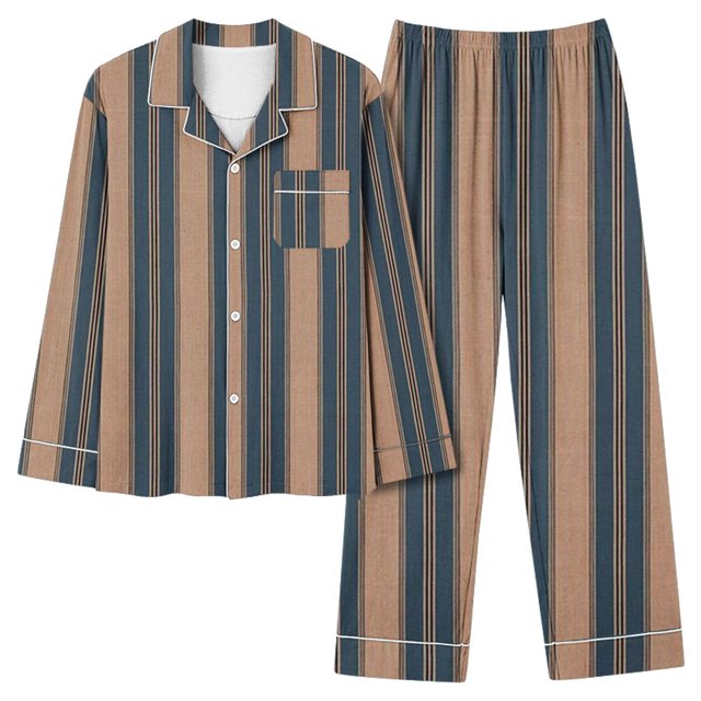 FAIWAD Ensemble de Pyjama pour Femmes à Rayures Imprimées, Manches Longues, Pyjama à Boutons et Pantalon Long, Ensemble de Détente 2 Pcs