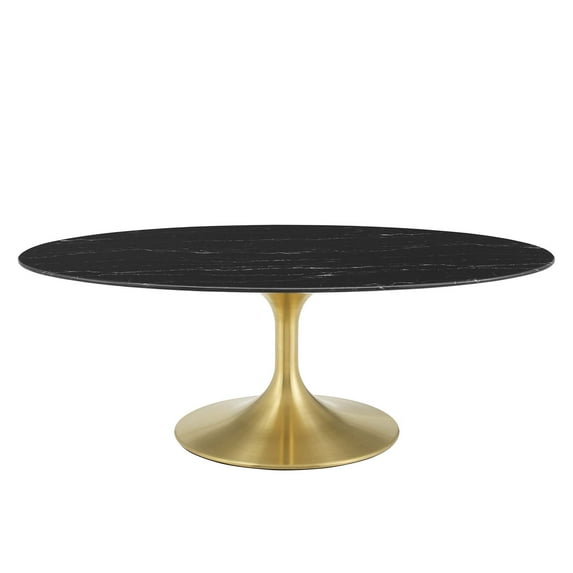 Coffee Table, Oval, Artificial Marble, Metal Steel, Gold Black, Modern Contemporary Urban Design, Living Lounge Room Hotel Lobby Hospitality
