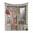 thumbnail image 1 of Heels and Dresses Soft Flannel Fleece Throw Blanket, Women Wardrobe Illustration Colorful Retro Interior with Clothes, Cozy Plush for Indoor and Outdoor Use, 50" x 70", Multicolor, by Ambesonne, 1 of 6