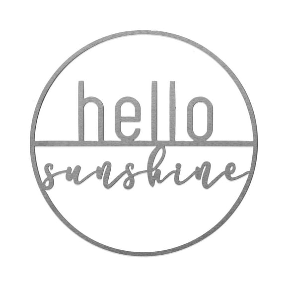 Rusted Orange Silver Metal 15" Minimalist Hello Sunshine Spring Greeting Sign