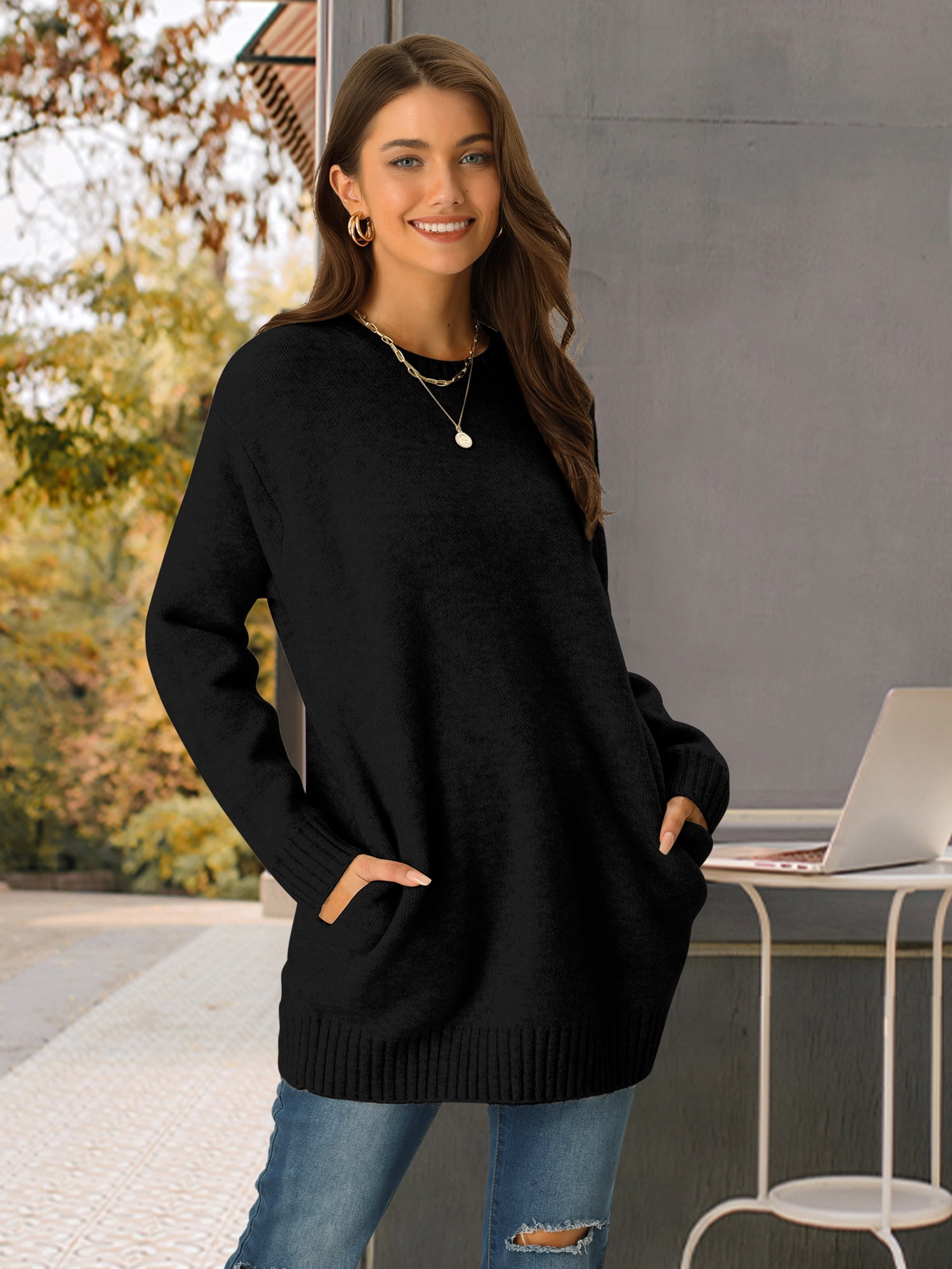 DARING DIVA Round Neck Pullover Long Sleeve Casual Sweater XL Black