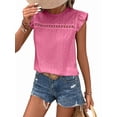 thumbnail image 2 of Women Summer Eyelet Tops Dressy Casual Crew Neck Ruffle Cap Sleeve Boho Shirts Lace Embroidered Blouses 2025 Pink M, 2 of 9