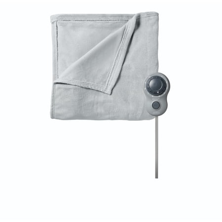 Sunbeam Microplush Heated Blanket, Twin (62" x 84"), Dial Controller with 10 Heat Settings, Gray Violet