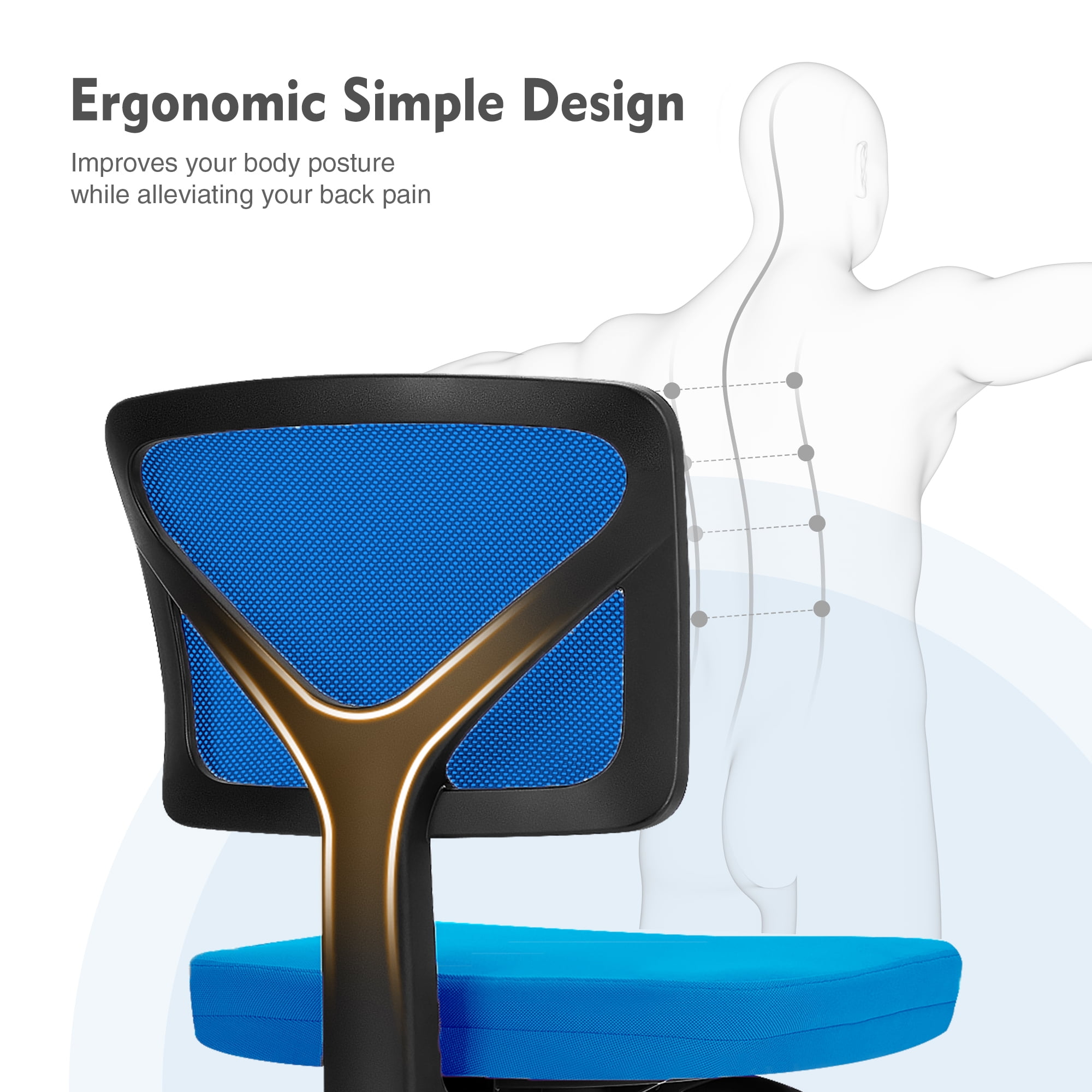 edx Home Office Desk Chair, Armless Mesh Computer Chair Small Space Swivel Adjustable Low Back Task Chair for Teens/Adults, Blue