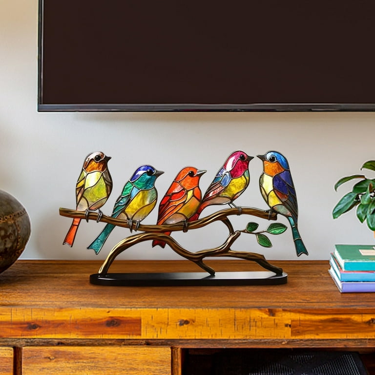 Bird Metal Ornament Colorful Bird Decoration Five Birds Pendant