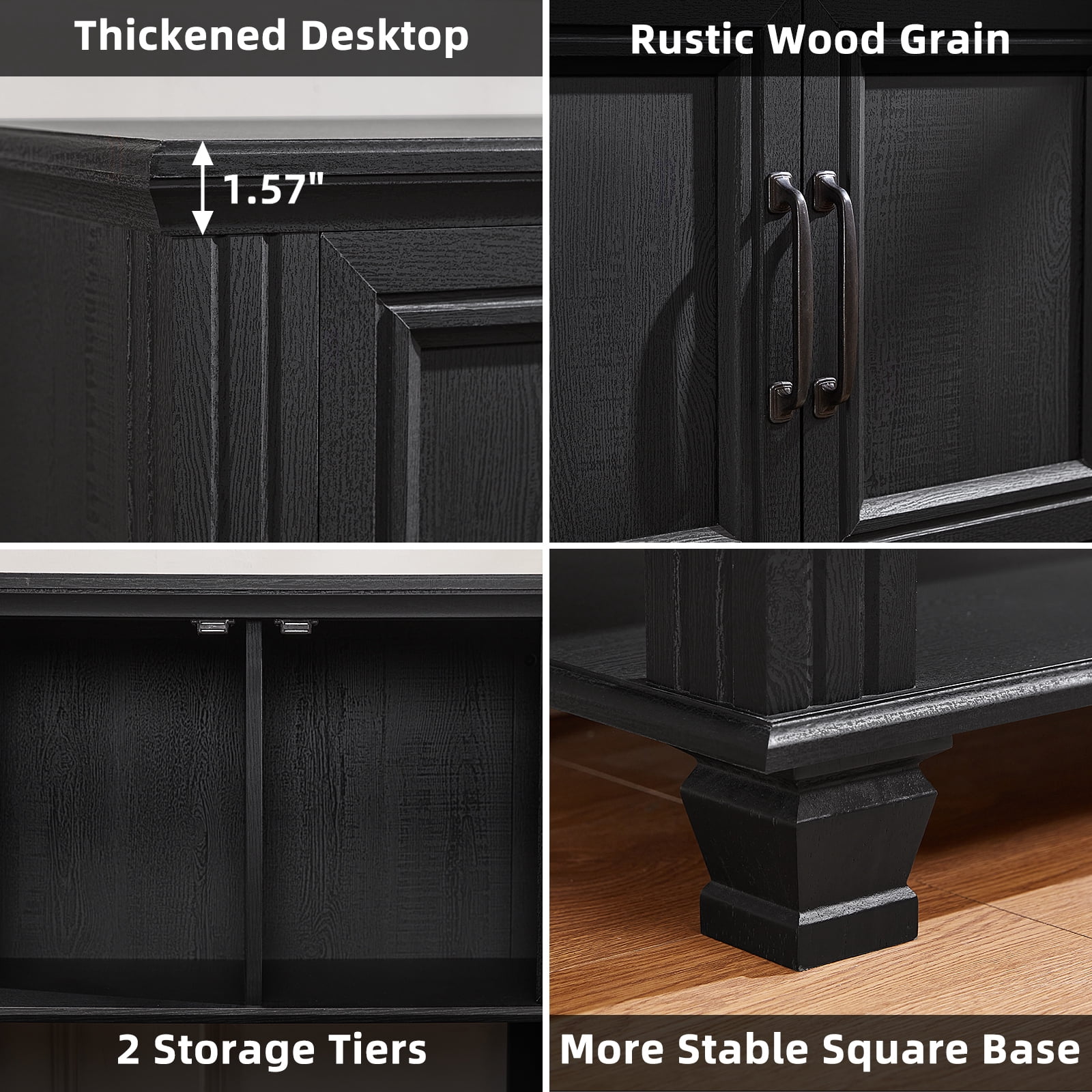 Buildhom Farmhouse Coffee Bar Cabinet with 2 Doors & Open Shelf, Kitchen Storage Station for Dining Room, Living Room, Black