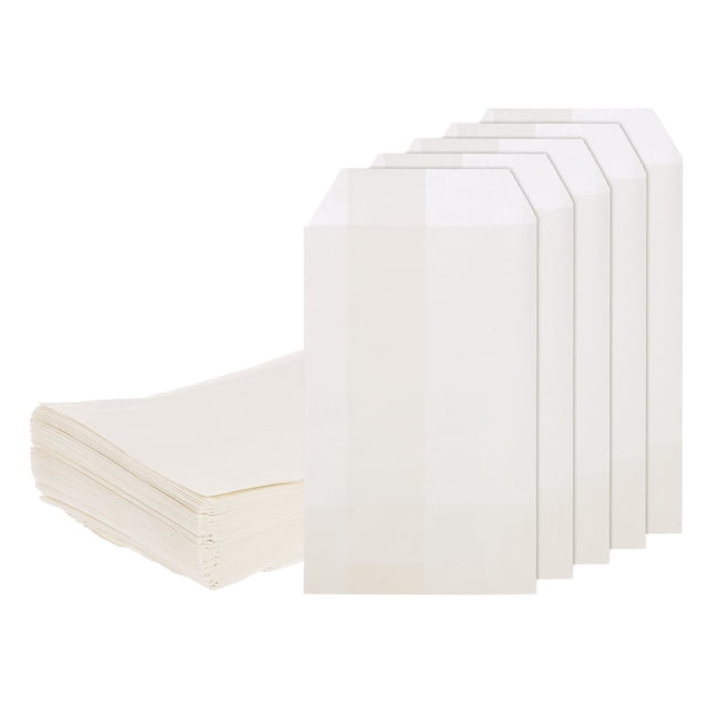 Uxcell 100Pcs Bolsas de Papel Kraft para Regalos, 6" x 4" Bolsas de Caramelo a Prueba de Grasa Bolsas Planas para Favoritos Bolsas Pequeñas de Regalo Blancas