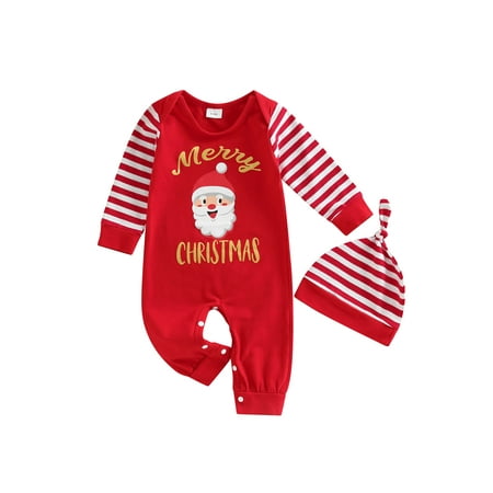 

Christmas Infant Baby Girls Boys Clothes Set Santa Print Long Sleeve Romper Jumpsuit + Hat Xmas Clothes