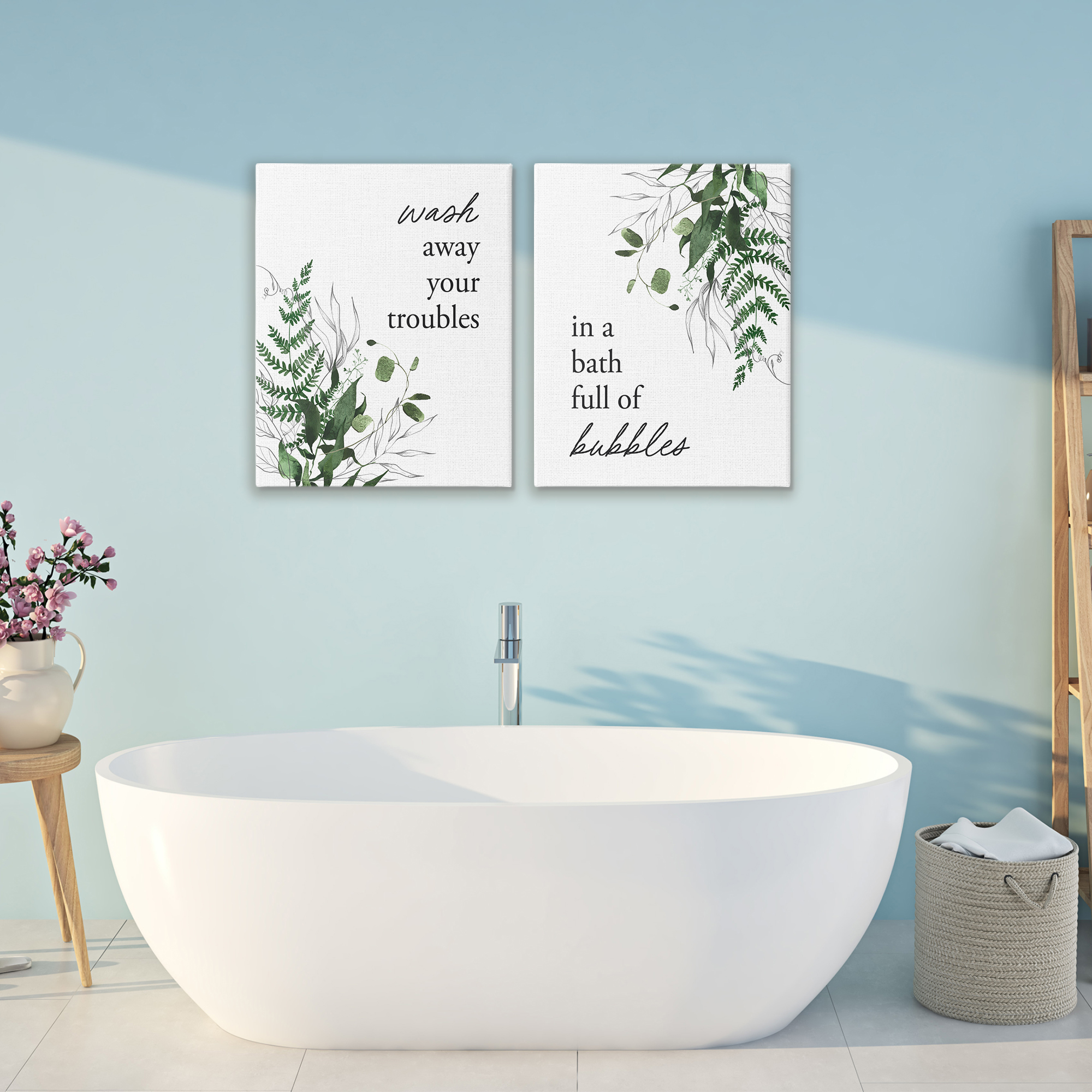 Bubble Bath with Forest Foliage 2 Piece Canvas Wall Art Set, design by Lettered and Lined