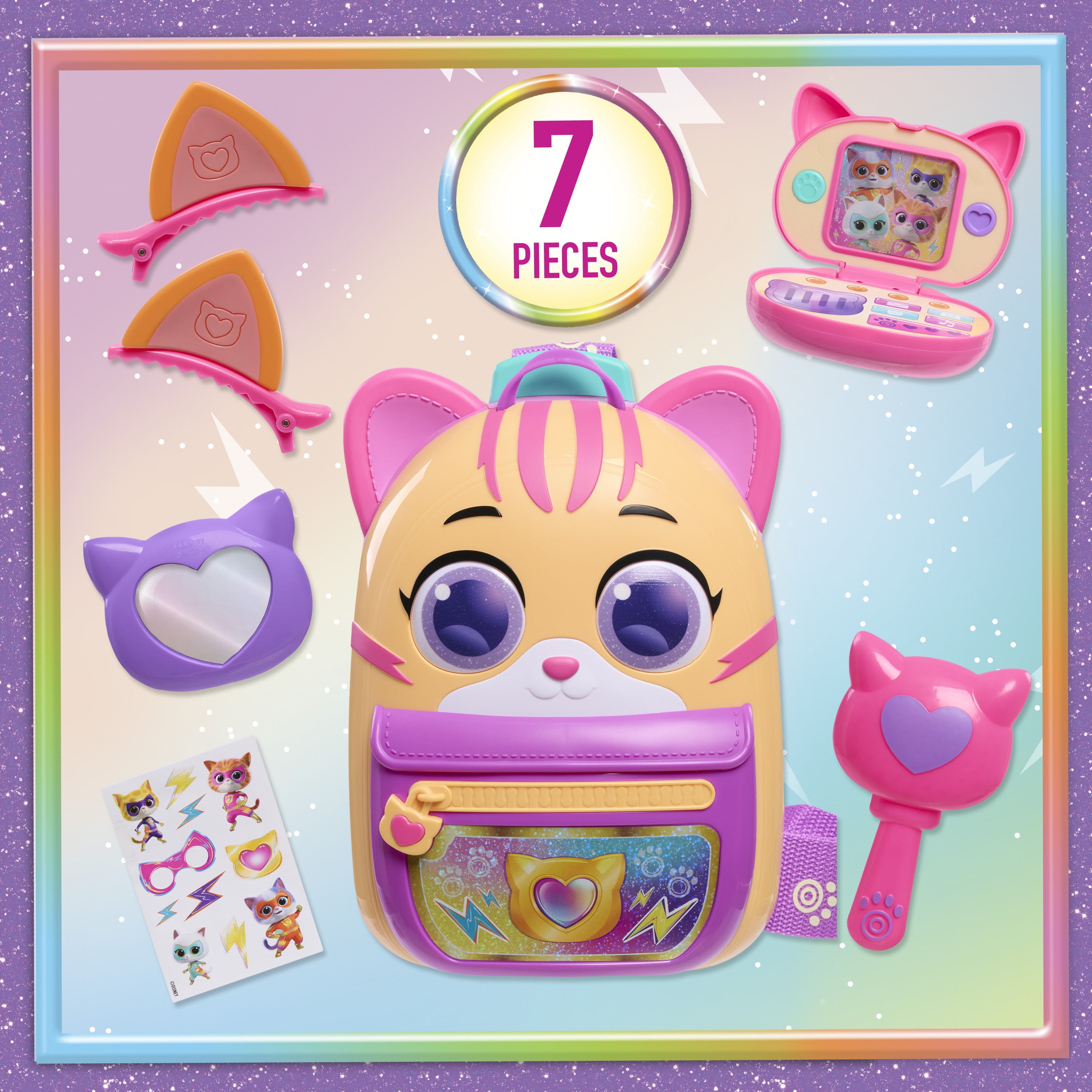 Disney Jr. SuperKitties Su-Purr Backpack Set with Lights & Sounds, 7-pieces, Kids Ages 3 and up