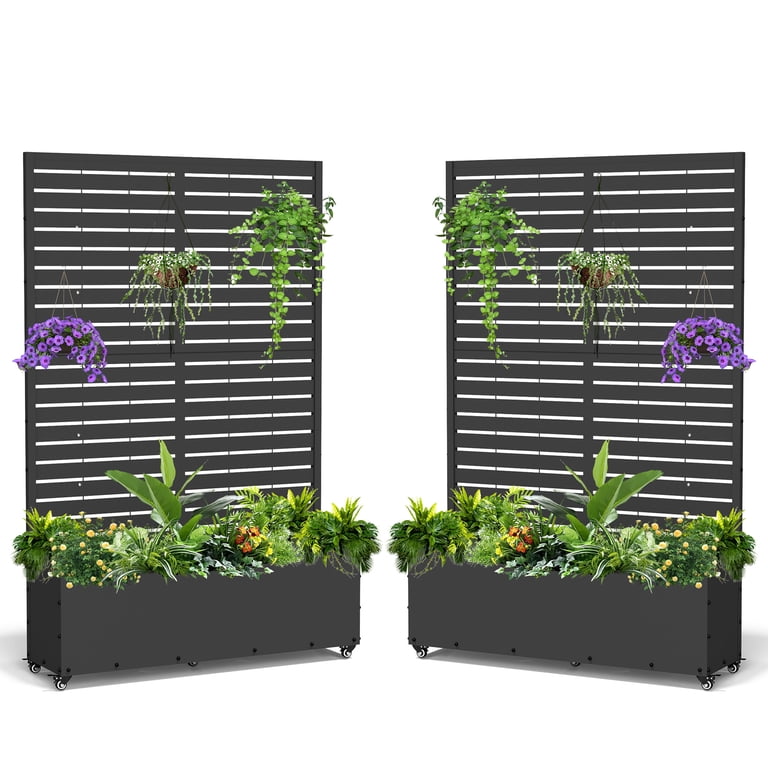 FOOWIN 71" Metal Trellis Planter with Wheels, Black photo 6