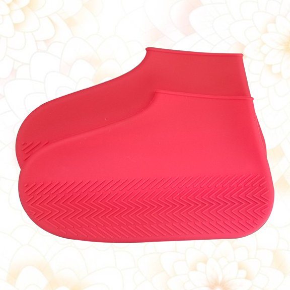 KONTONTY Anti Skid Overshoes Red Silicone Shoe Cover for Outdoor Travel and Commute