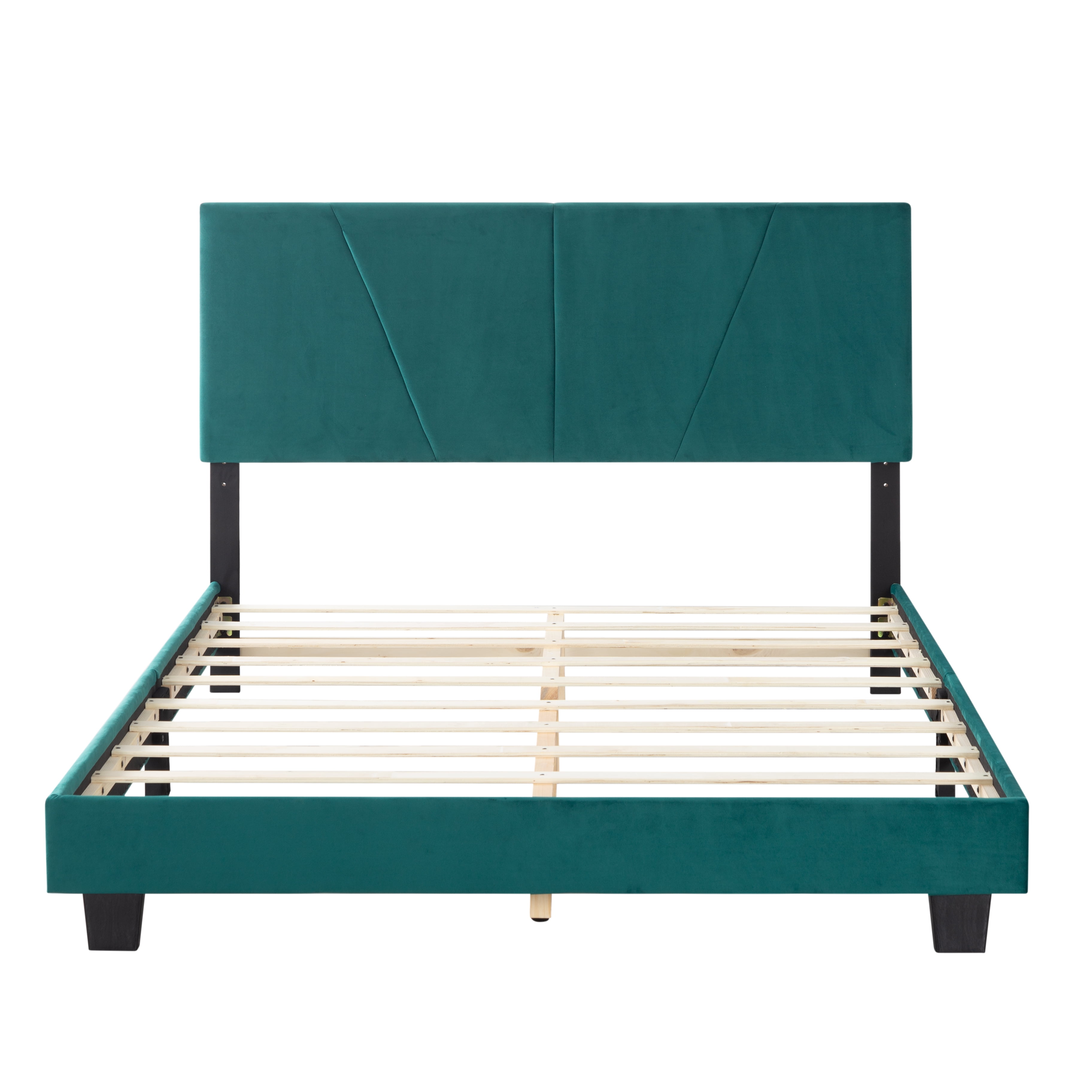 BRGMAUS Queen Bed Frame, with Headboard, , Heavy Duty Feet, Easy Assembly, Linen/Velvet Upholstered Bed Frame with Wood Slats Support, Queen Bed Frame (Green)