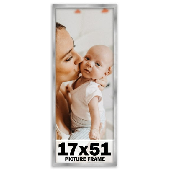 17x51 Frame Silver Stainless Steel Solid Wood Picture Frame | 0.75 Inch Moulding Width | Includes