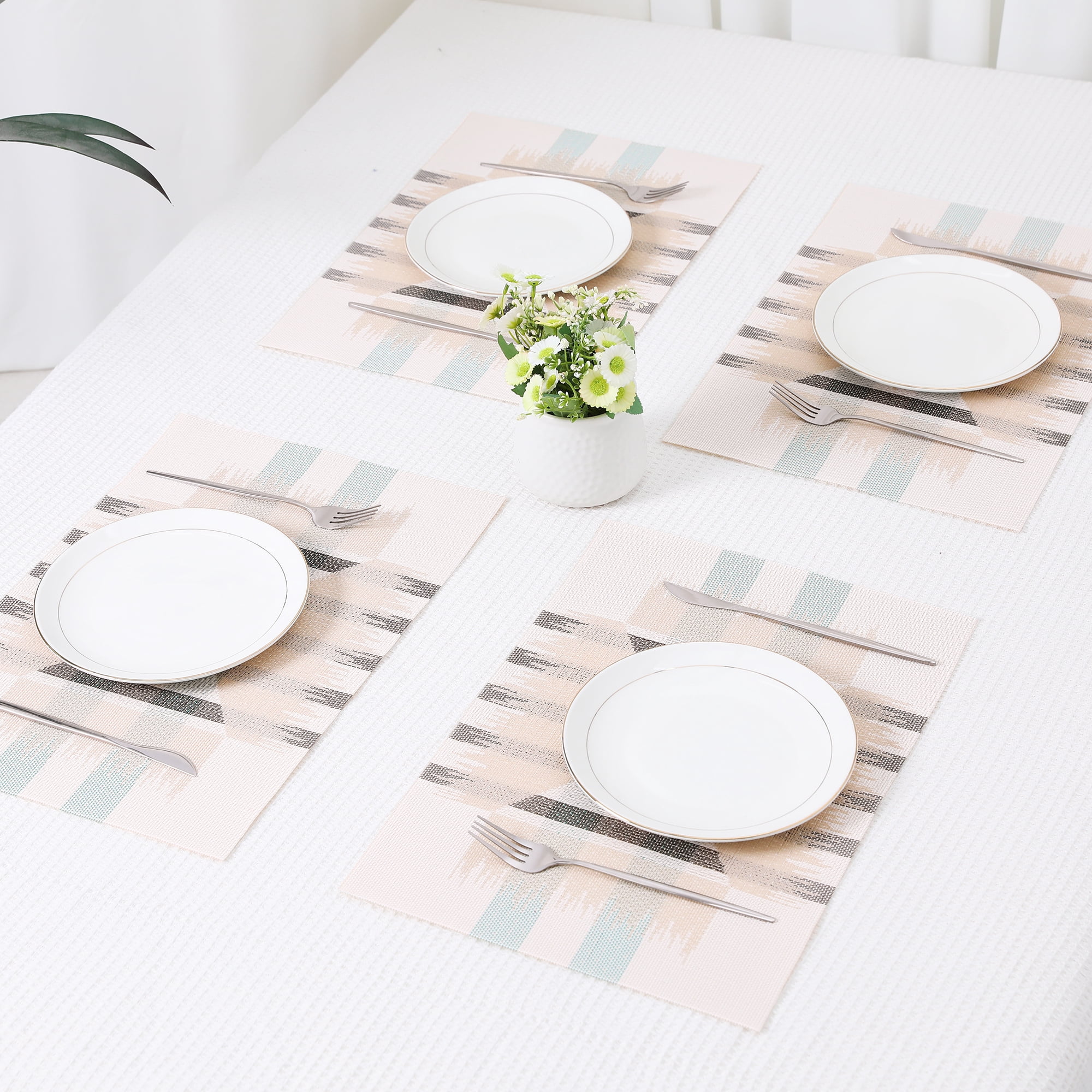 Unique Bargains 6 Packs Print Placemats for Dining Table Decor Black