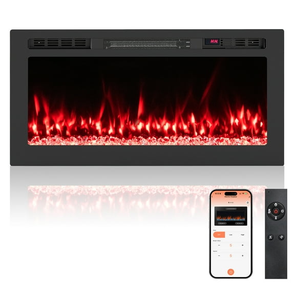 Giantex 36" Smart WiFi Electric Fireplace, Wall Mounted & Recessed Heater w/Alexa & Google Assistant