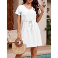 thumbnail image 4 of Women's Swimsuit Cover Ups V-Neck Drawstring Beachwear Flowy Short Sleeve Beach Dress, 4 of 10
