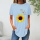 thumbnail image 3 of Tops de Verano de las Mujeres Suelto Ajuste Girasol Impresión Cuello Redondo Suelto 3/4 Manga Superior, Tops de Moda de las Mujeres, 3 of 3