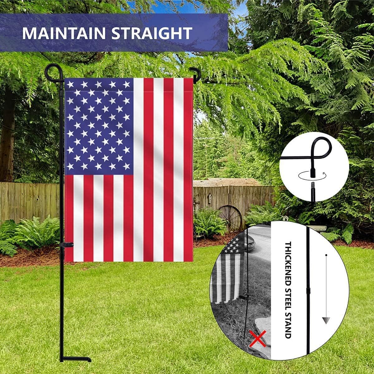 2PC Garden Flag Holder Stand, Premium Yard Flag Holder Weather-Proof Metal Powder-Coated Flagpole with Clip and Stopper for American Flag, Fall Garden Flag, Outdoor Garden Decor