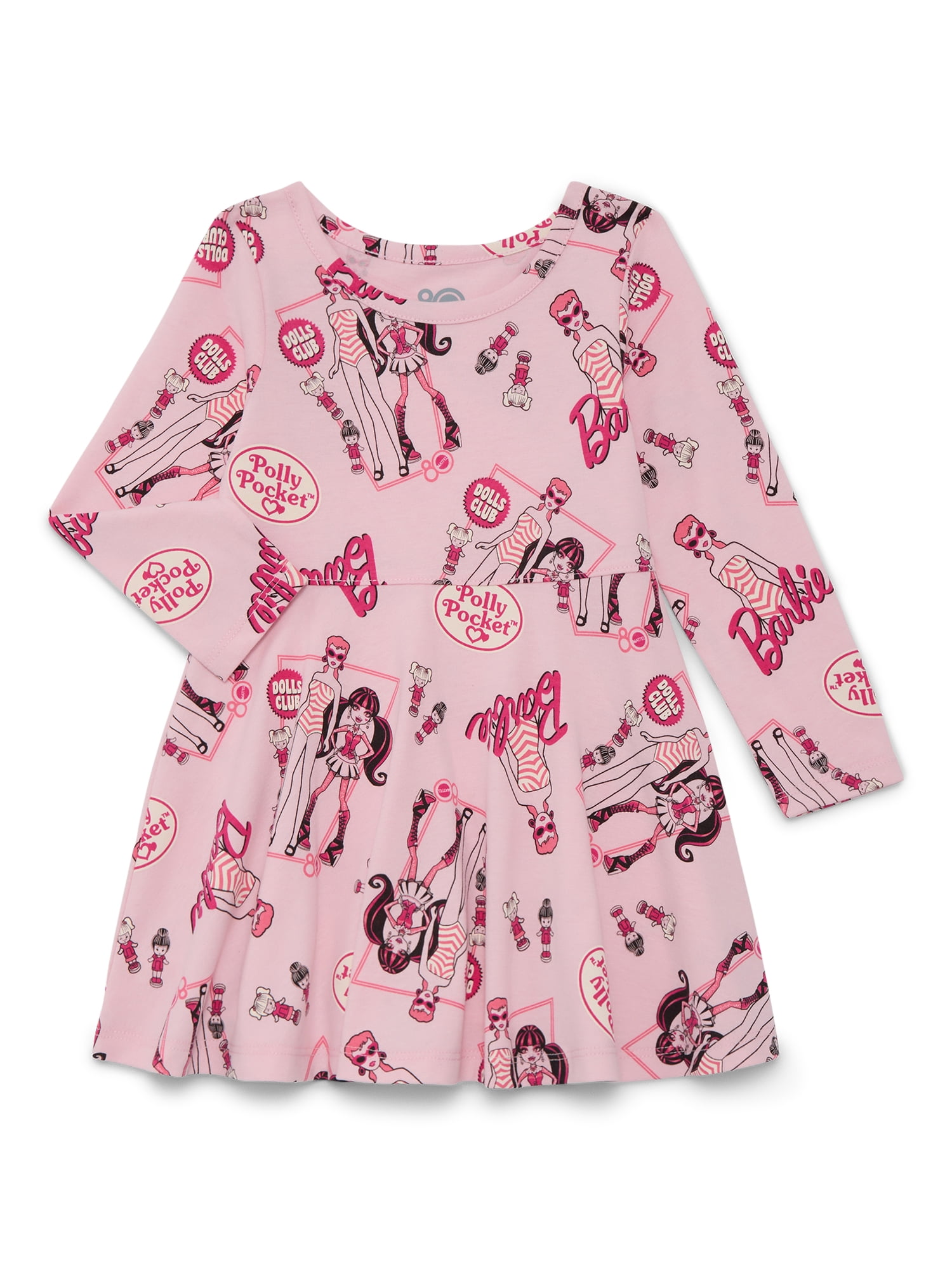 Barbie and Polly Pocket Toddler Girls' Print Dress with Long Sleeves, Sizes 12M-5T