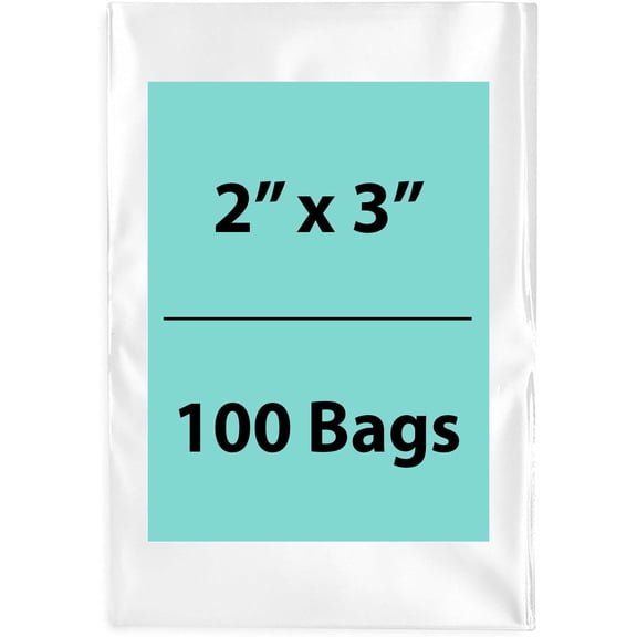 1.25Mil Clear Flat Open Top Poly Bags LDPE Packaging - 2"X3" & (100 Bags)